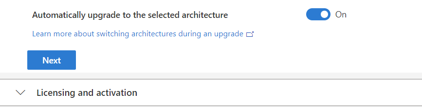 We recommend enabling "Upgrade to the selected architecture" to ensure that the new install overwrites what is currently on the machine.