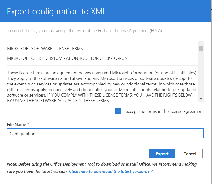 Step 4 of generating a configuration: Export the configuration